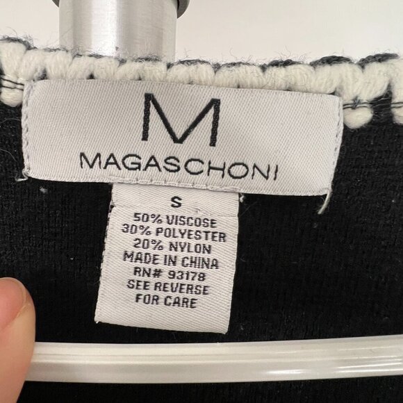 Magaschoni Black White Trim Split Cuff Long Open Cardigan‎ Sz S - Picture 14 of 15